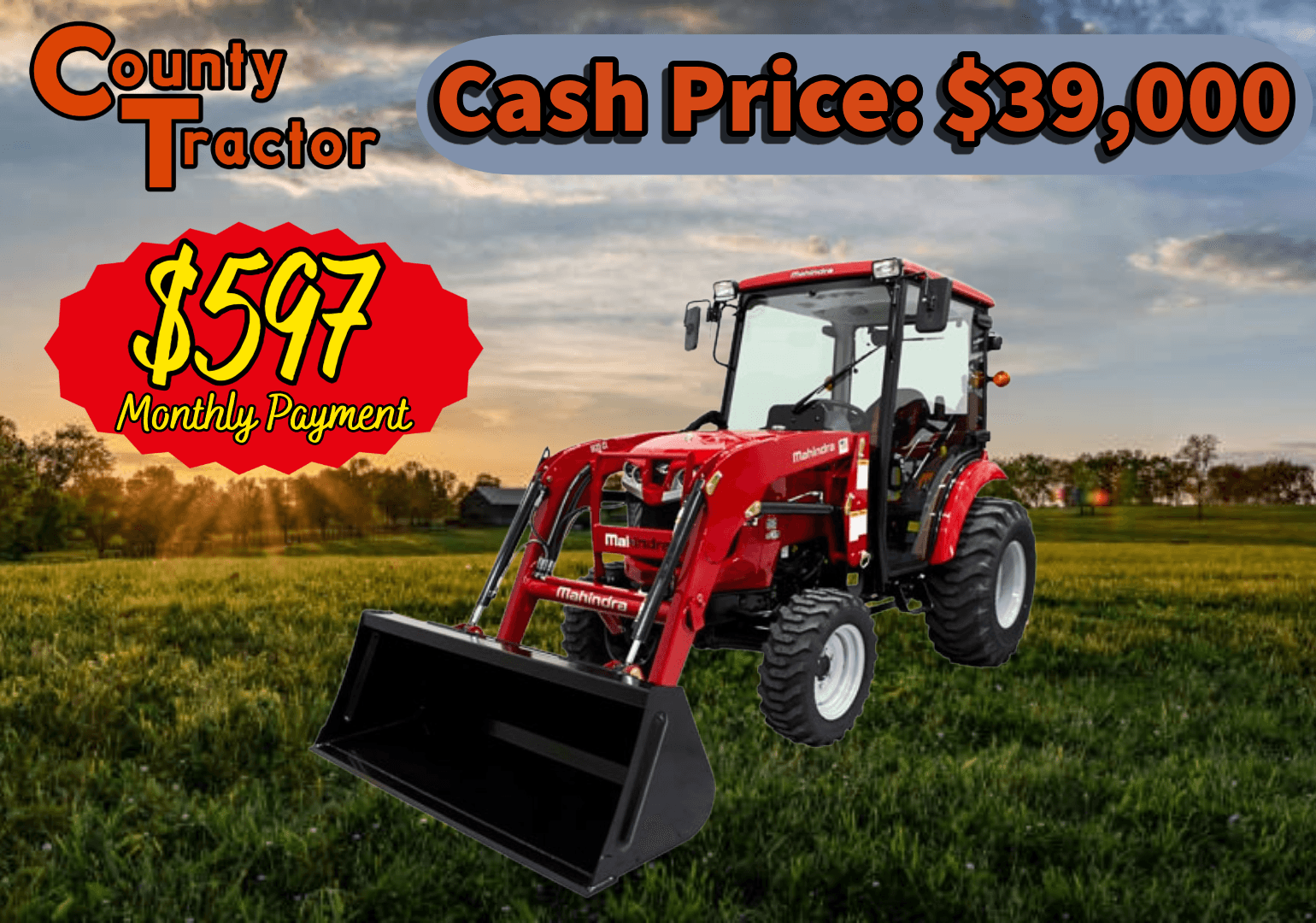 NEW Mahindra 16404 CHRFIL W/ Heated & A/C cab + Industrial Tires and Loader!